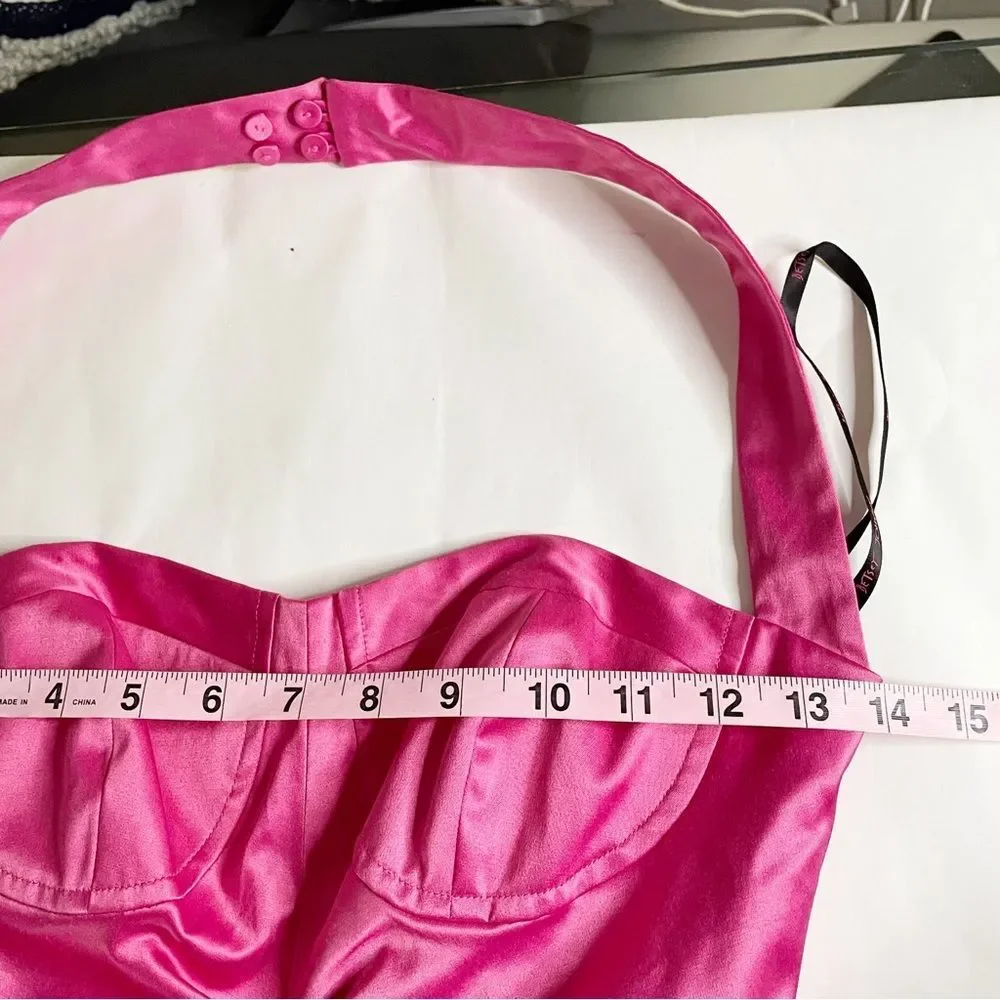 Y2K Vtg Betsey Johnson hot pink satin halter top mini dress 2 women’s - Picture 7 of 13